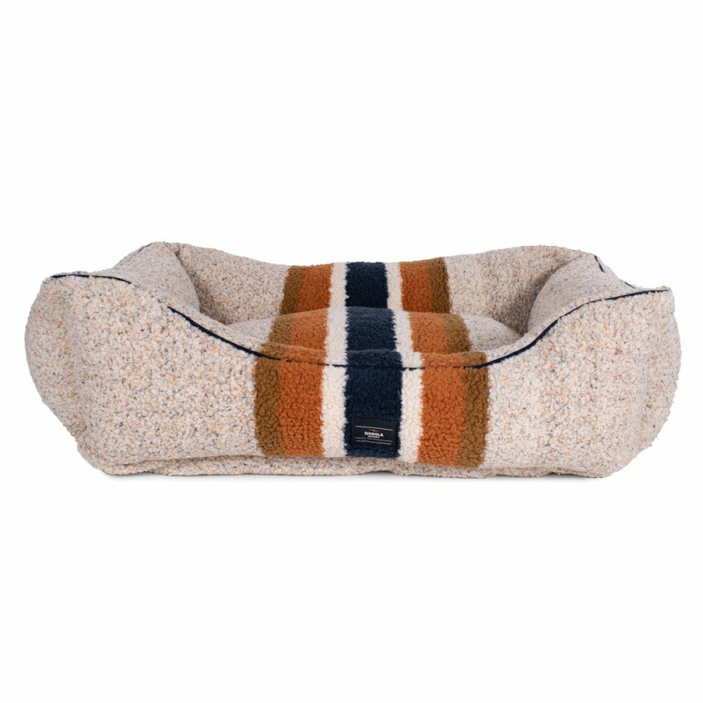 Plow & Hearth Shinola Brand Stripe Kuddle Berber Dog Bed Oatmeal