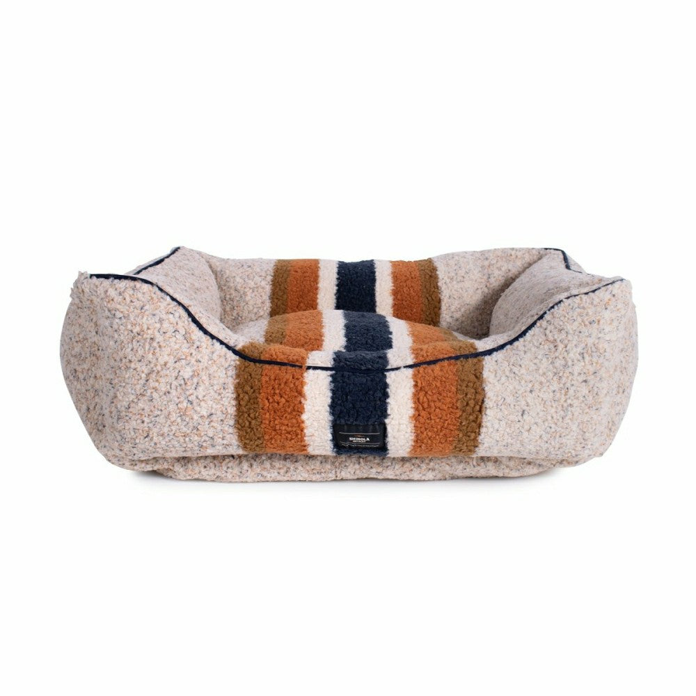 Plow & Hearth Shinola Brand Stripe Kuddle Berber Dog Bed Oatmeal