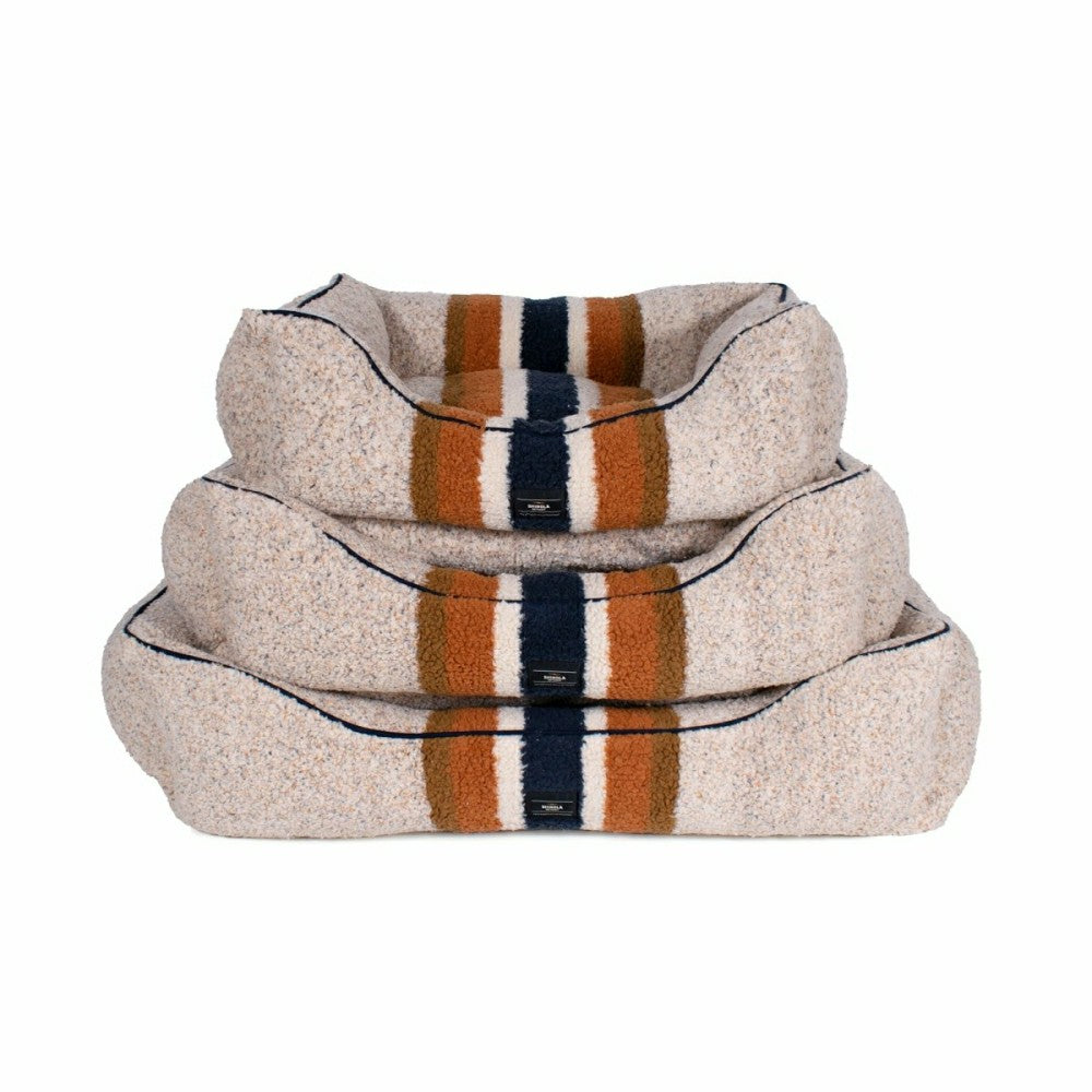 Plow & Hearth Shinola Brand Stripe Kuddle Berber Dog Bed Oatmeal