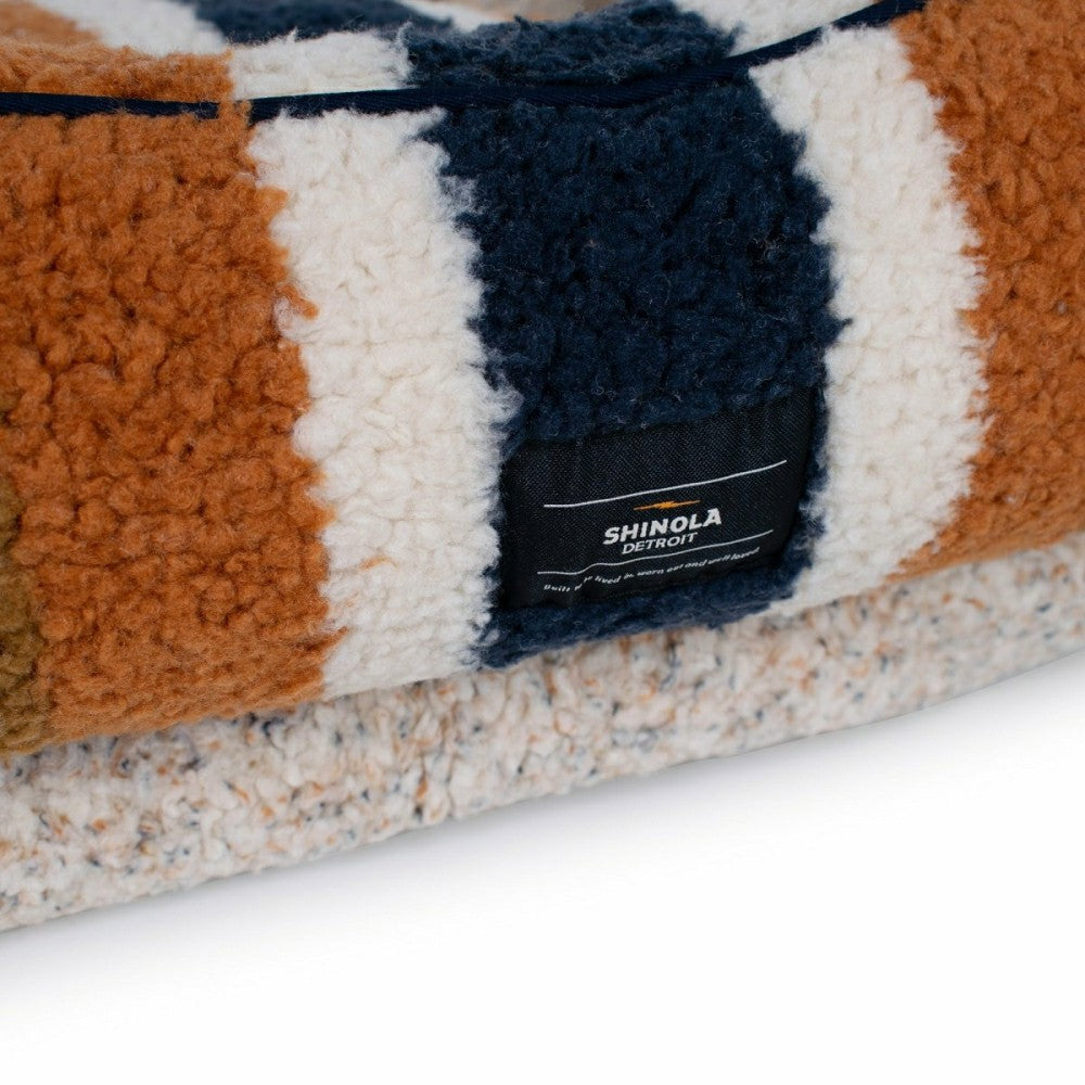 Plow & Hearth Shinola Brand Stripe Kuddle Berber Dog Bed Oatmeal