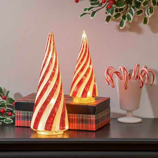 Plow & Hearth Lighted Candy Cane Striped Trees, Set of 2