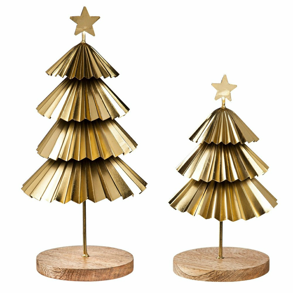 Plow & Hearth Gold Tiered Christmas Trees, Set of 2