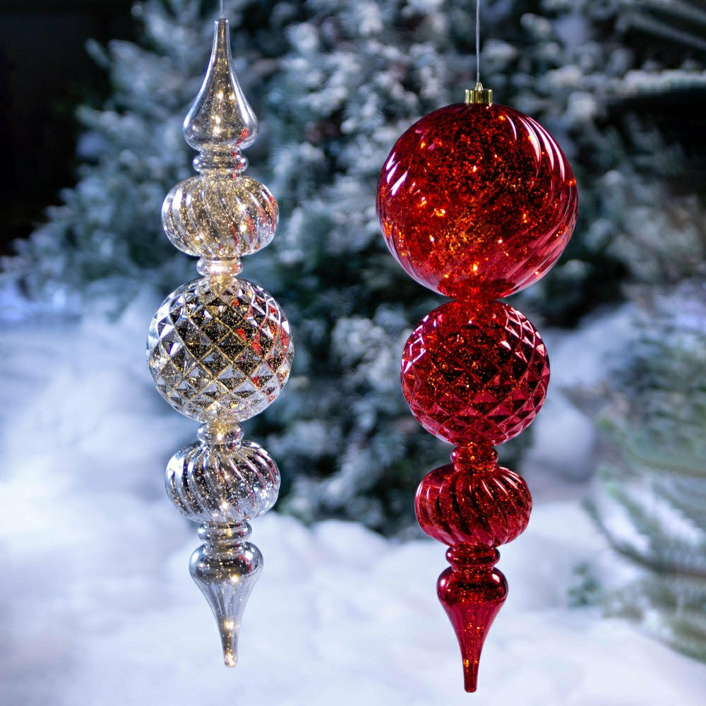 Plow & Hearth Indoor/Outdoor Shatterproof Holiday Lighted Large Finial Hanging Ornam