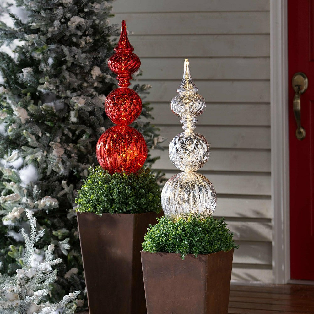 Plow & Hearth Indoor/Outdoor Shatterproof Holiday Lighted Large Finial Ornament Stak