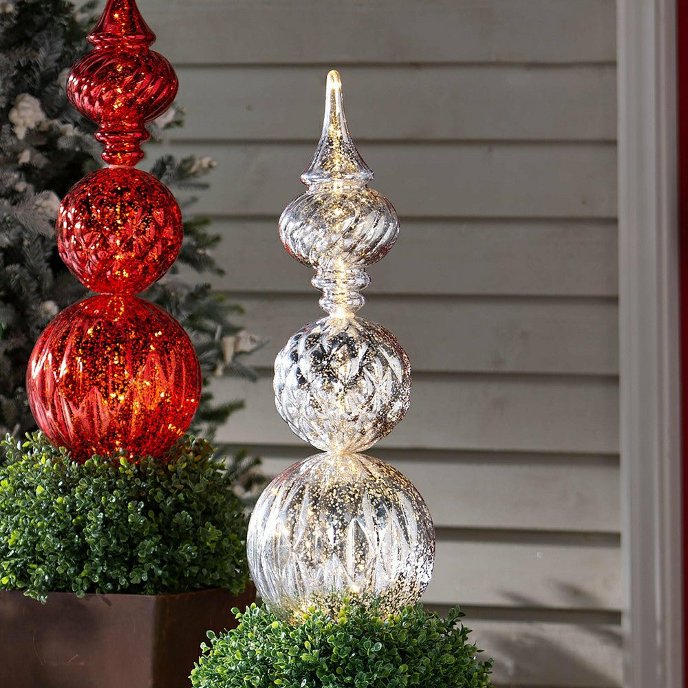 Plow & Hearth Indoor/Outdoor Shatterproof Holiday Lighted Large Finial Ornament Stak