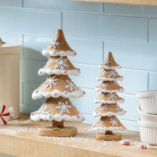 Plow & Hearth Sugar & Stripes Bright Table Décor Gingerbread Tree Resin Set