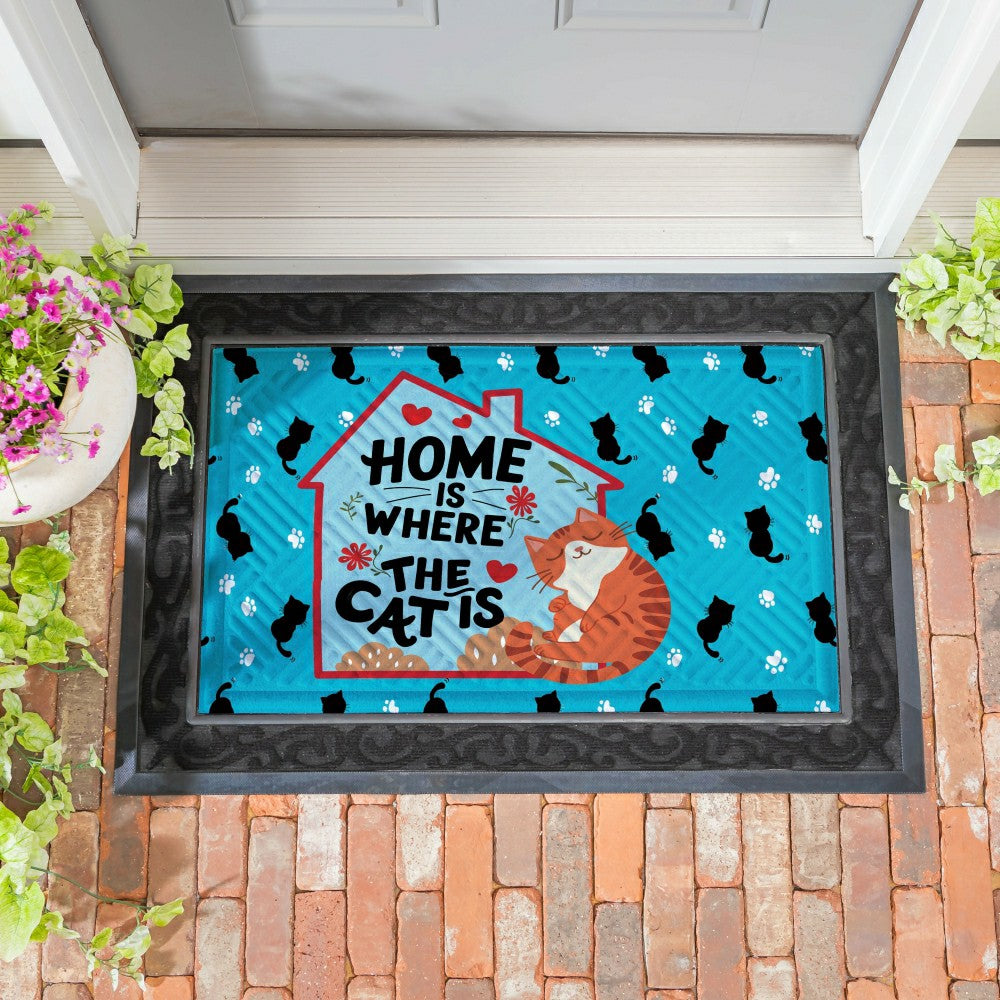 Plow & Hearth Home Is Where The Cat Is Embossed Mat