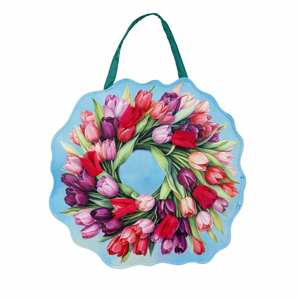 Plow & Hearth Spring Pink & Patriotic Tulips Wreath Reversible Door Decor