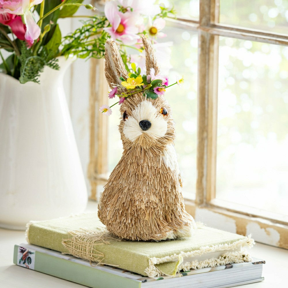 Plow & Hearth Bunny Blooms Table Decor Natural Fiber Floral Bunny, 10"H