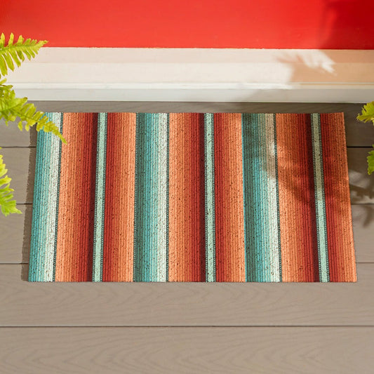 Plow & Hearth Southwest Pueblo PVC Trapper Mat, Serape Stripe, 28"x16"