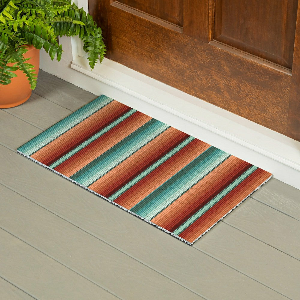 Plow & Hearth Southwest Pueblo PVC Trapper Mat, Serape Stripe, 28"x16"