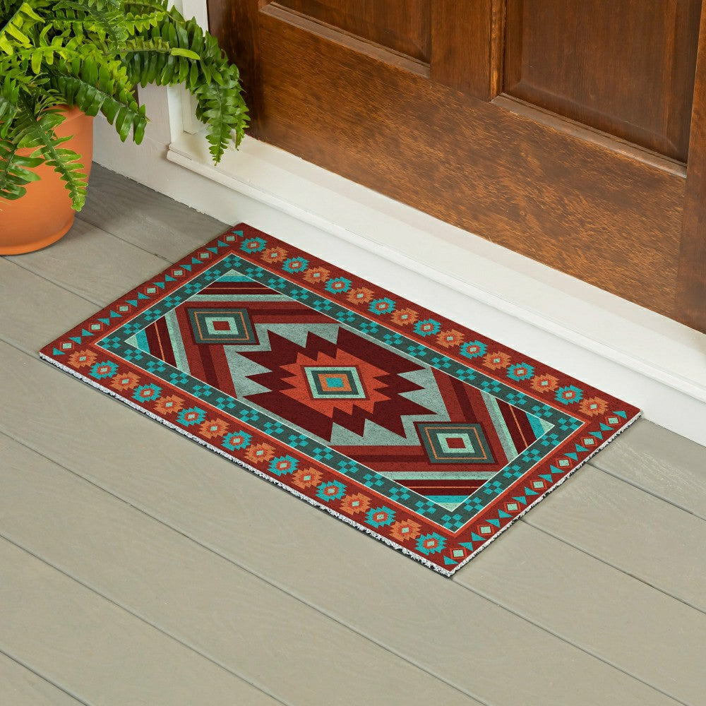 Plow & Hearth Southwest Pueblo PVC Trapper Mat, Aztec, 28"x16"