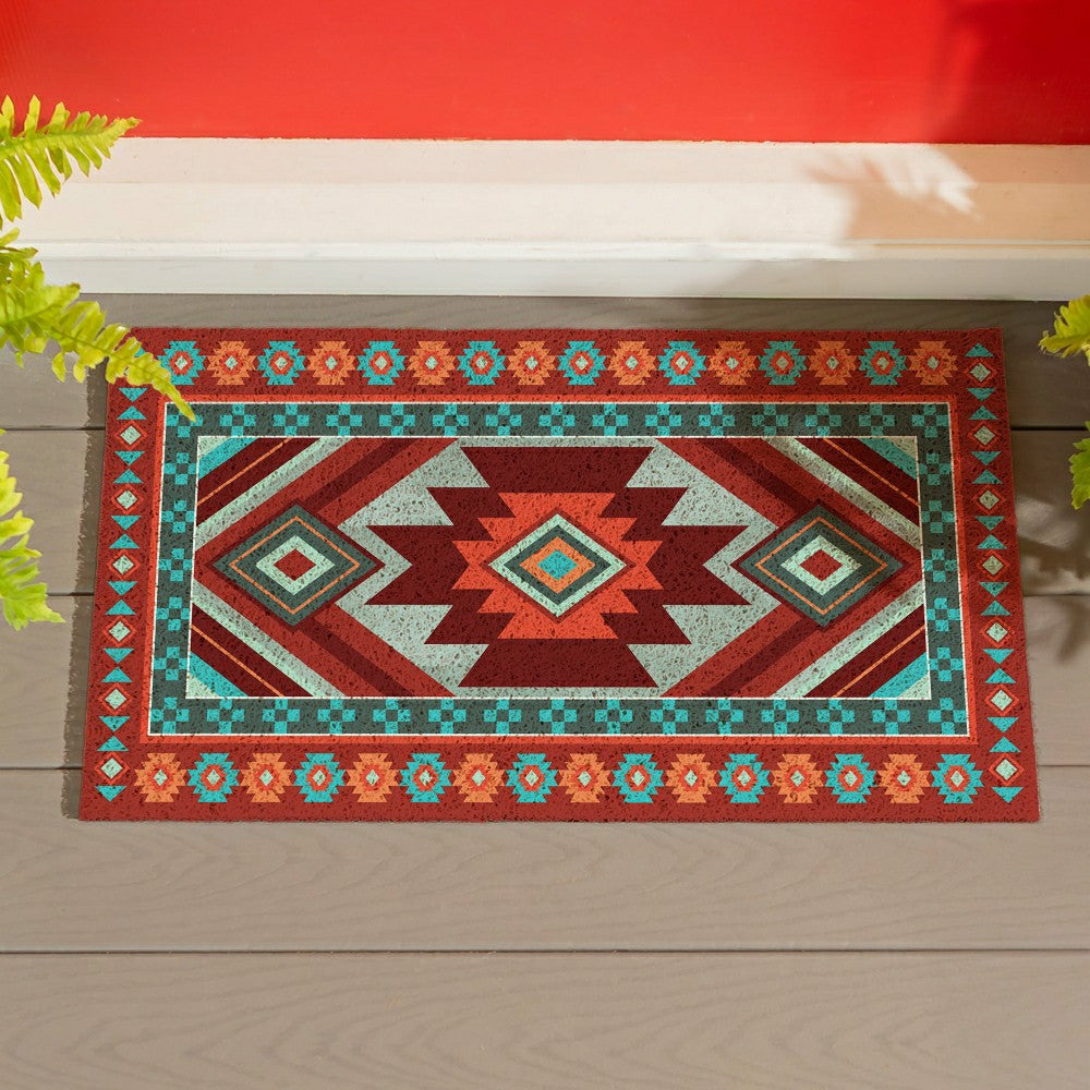 Plow & Hearth Southwest Pueblo PVC Trapper Mat, Aztec, 28"x16"