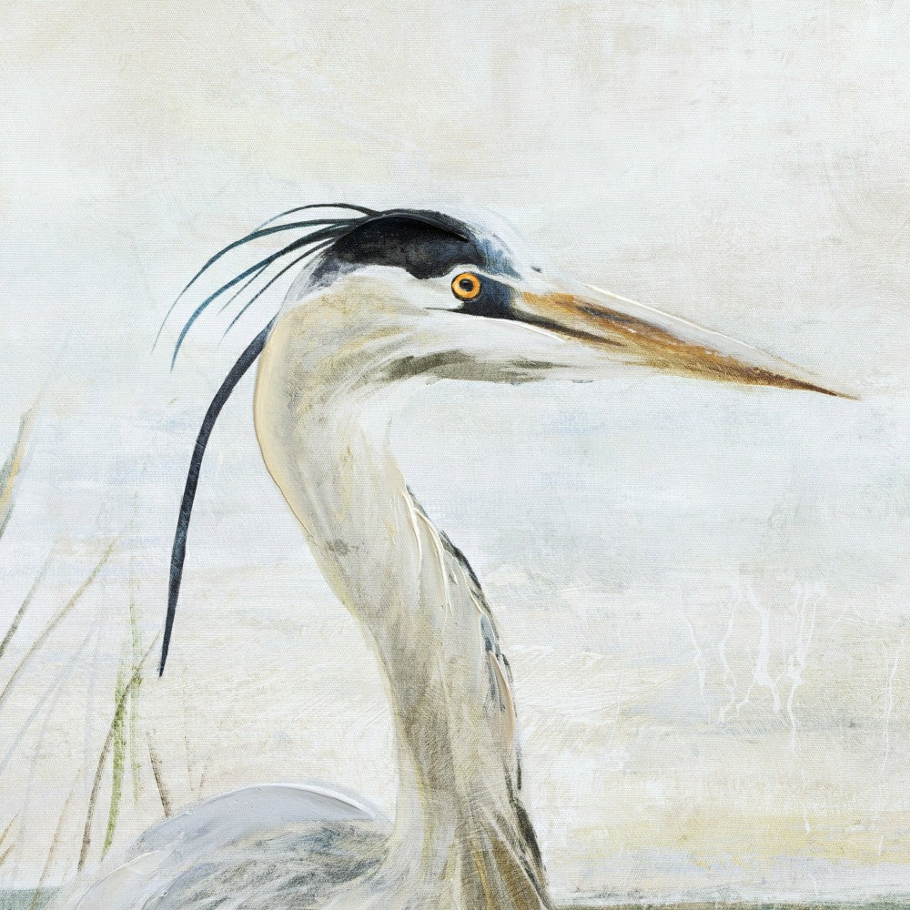 Plow & Hearth Blue Coastal Hand-Painted Wall Décor, Canvas, Egret, 30" L x 20" H