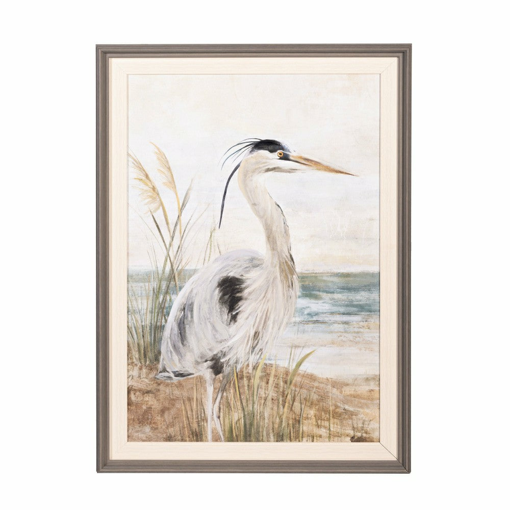 Plow & Hearth Blue Coastal Hand-Painted Wall Décor, Canvas, Egret, 30" L x 20" H