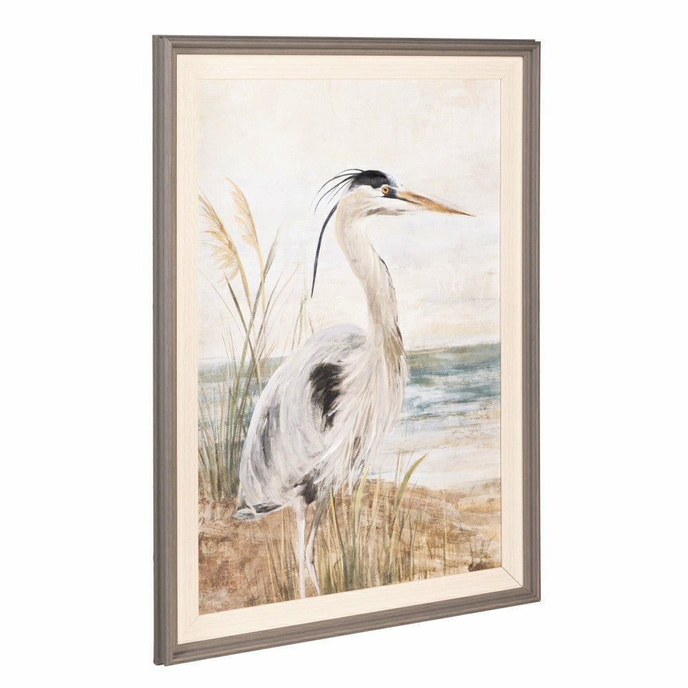 Plow & Hearth Blue Coastal Hand-Painted Wall Décor, Canvas, Egret, 30" L x 20" H