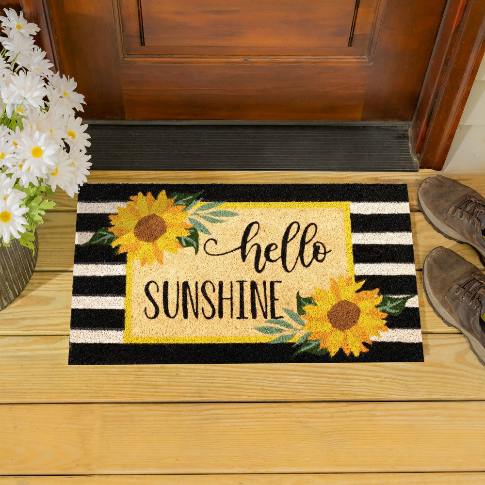 Plow & Hearth Hello Sunshine Plaid Coir Mat
