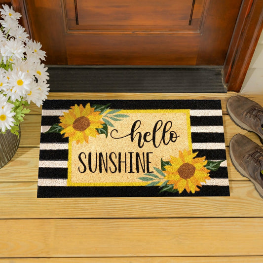 Plow & Hearth Hello Sunshine Plaid Coir Mat