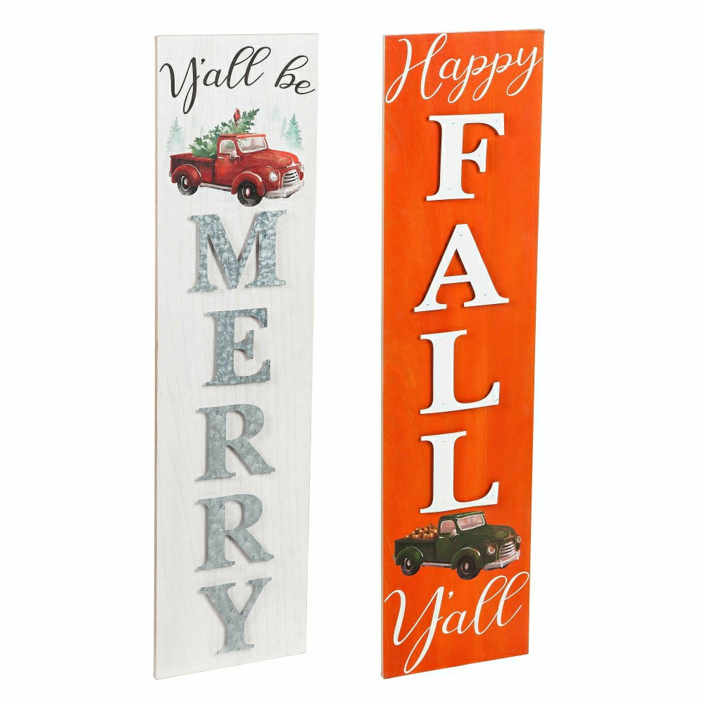 Plow & Hearth Double-Sided Fall/Holiday Greeting Wooden Standing Porch Leaner