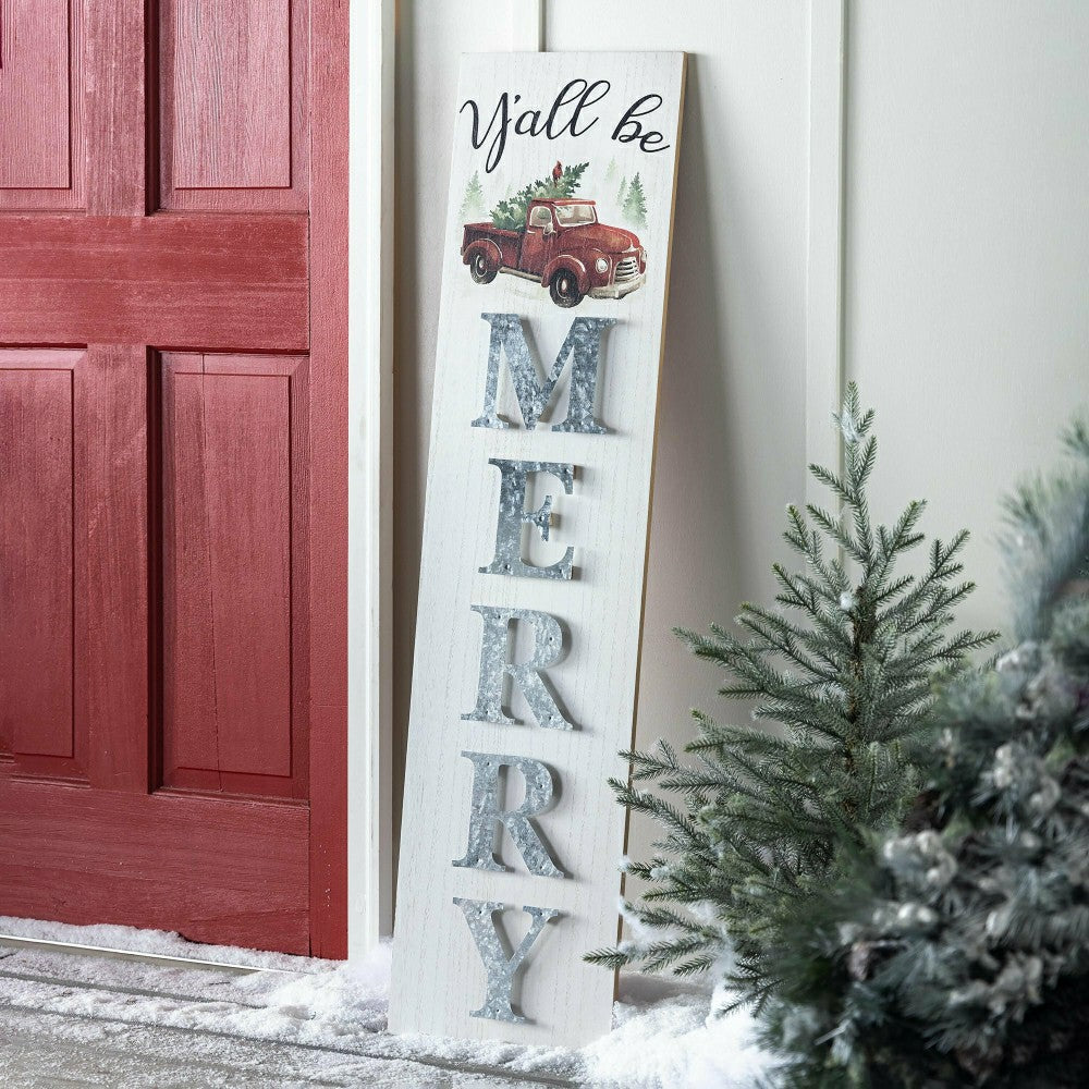 Plow & Hearth Double-Sided Fall/Holiday Greeting Wooden Standing Porch Leaner