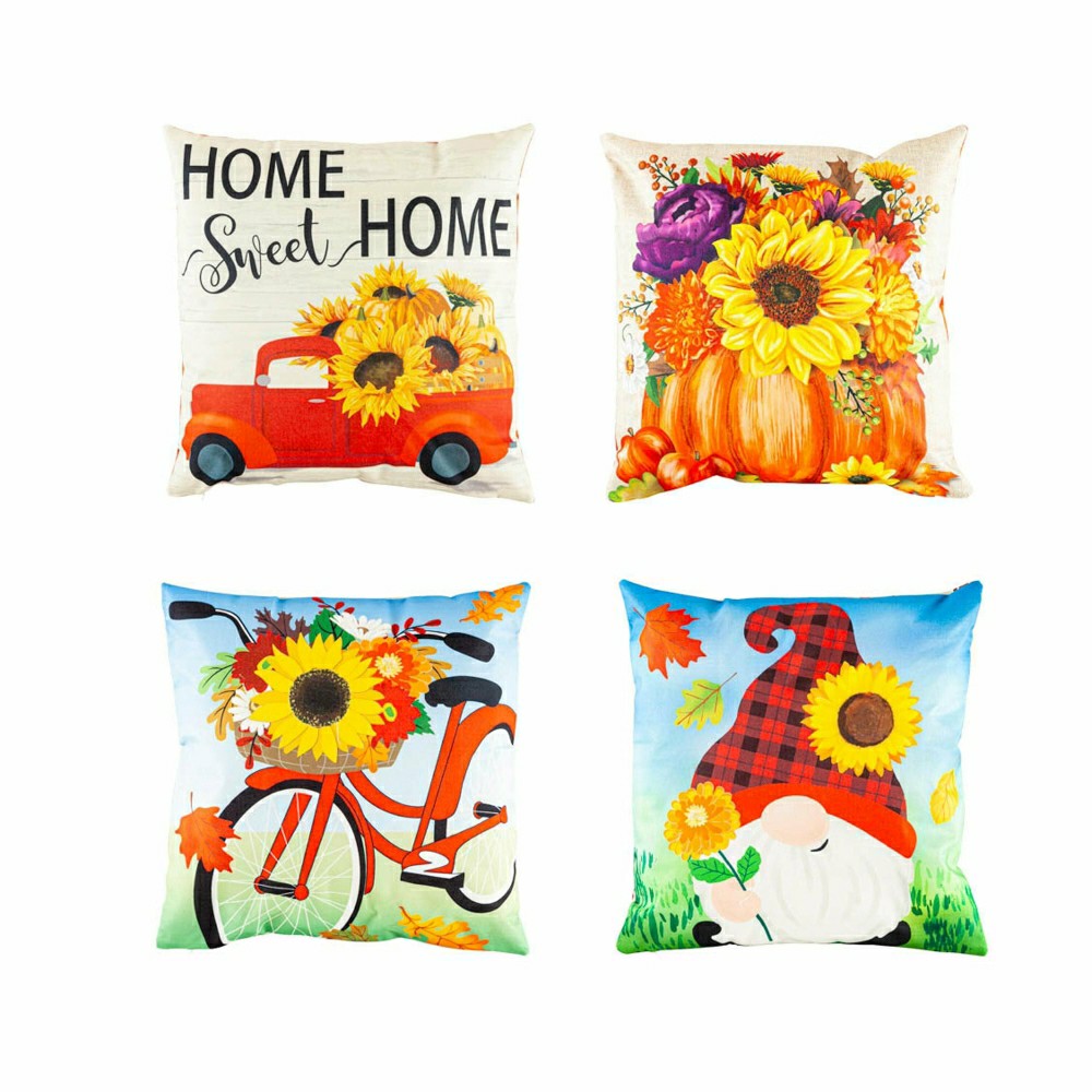 Plow & Hearth Interchangeable Pillow Cover Set of 4, Sunflowers