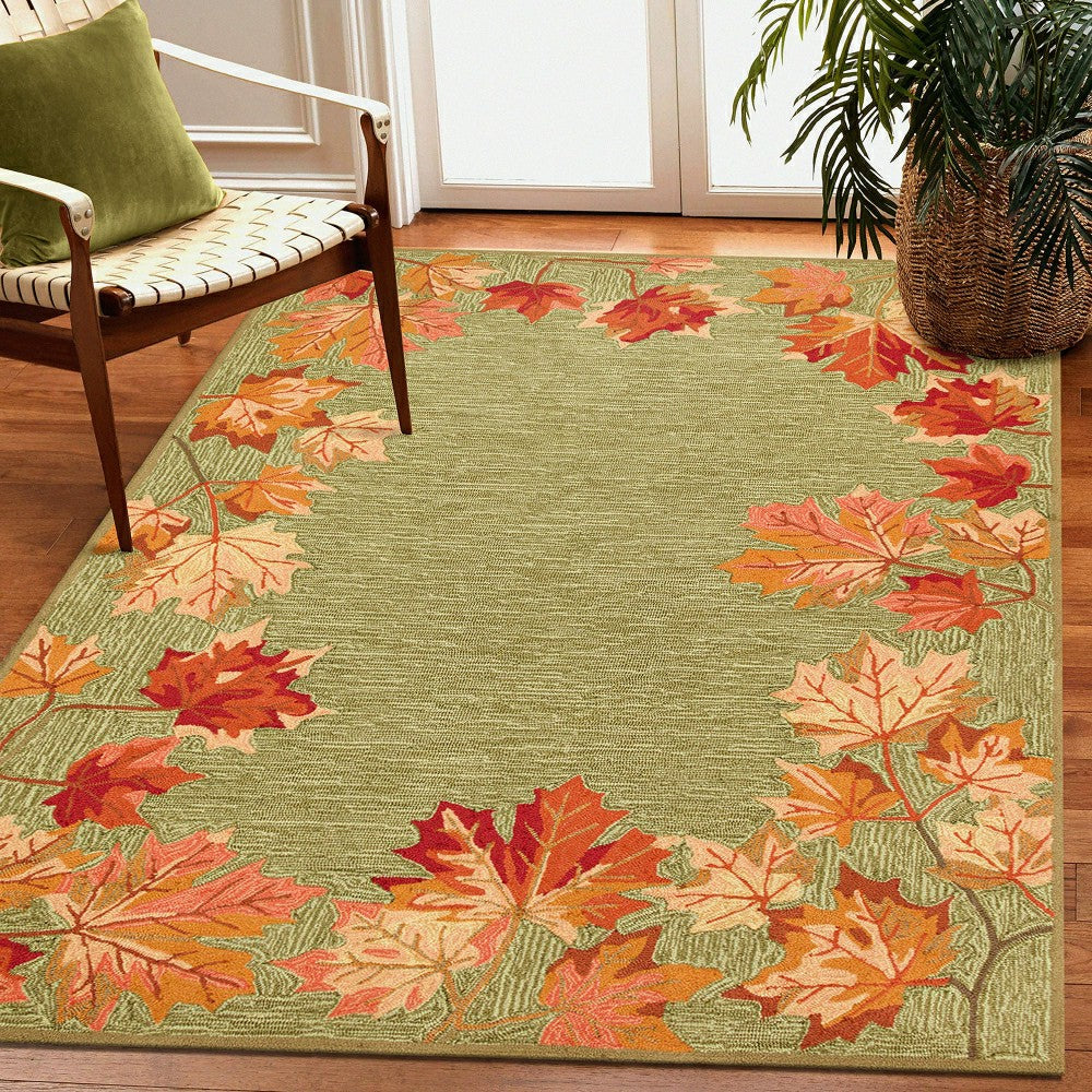 Plow & Hearth Indoor/Outdoor Falling Leaves Border Rug, 5' x 7'6"