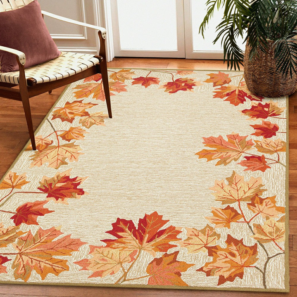 Plow & Hearth Indoor/Outdoor Falling Leaves Border Rug, 5' x 7'6"