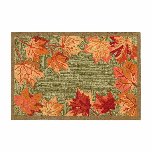 Plow & Hearth Indoor/Outdoor Falling Leaves Border Rug, 3'6" x 5'6"