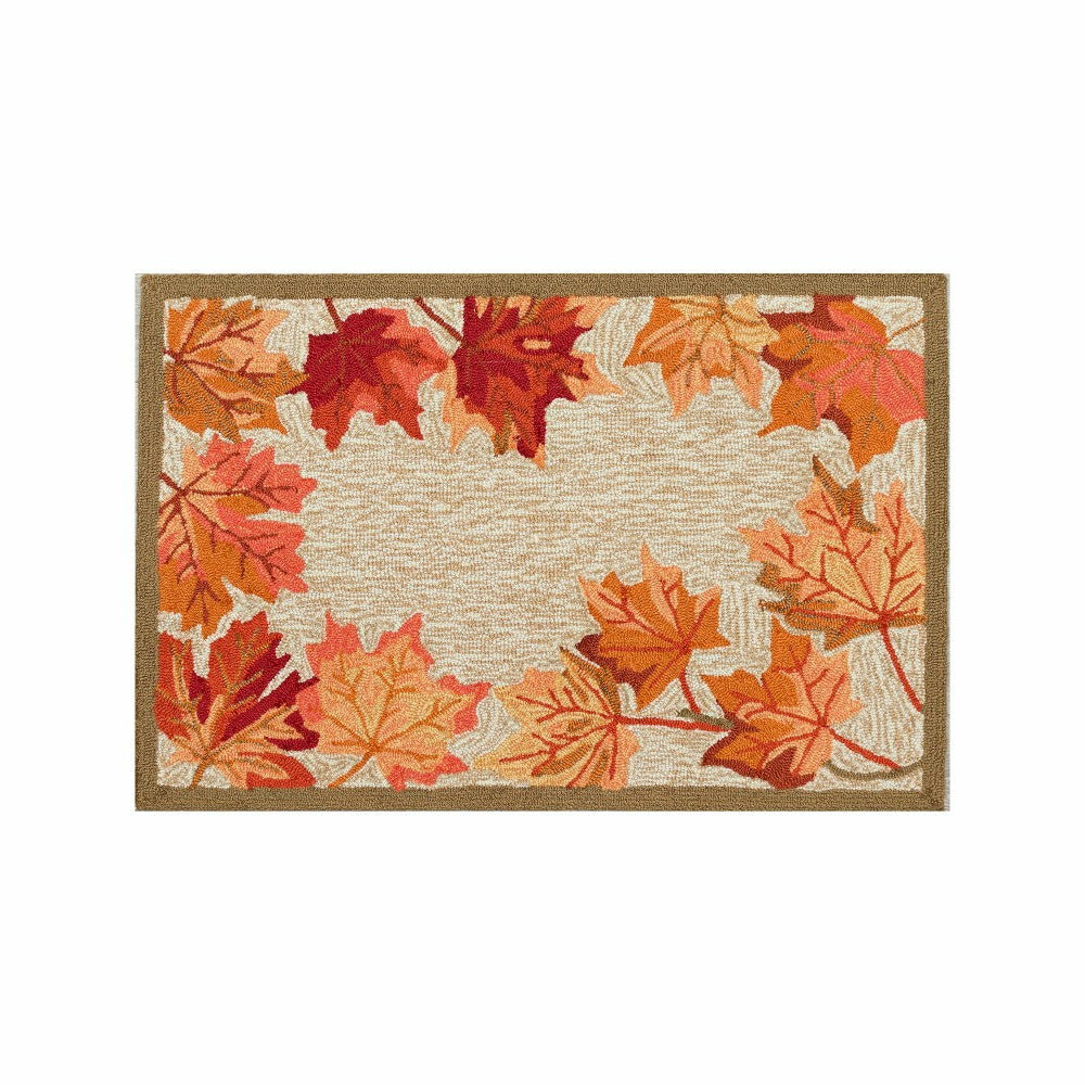 Plow & Hearth Indoor/Outdoor Falling Leaves Border Rug, 3'6" x 5'6"