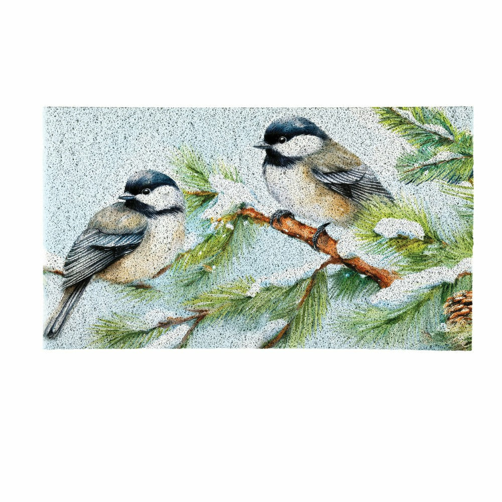 Plow & Hearth Holiday Poinsettia Chickadees PVC Trapper Mat, 28"x16"