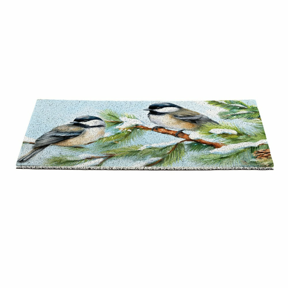 Plow & Hearth Holiday Poinsettia Chickadees PVC Trapper Mat, 28"x16"