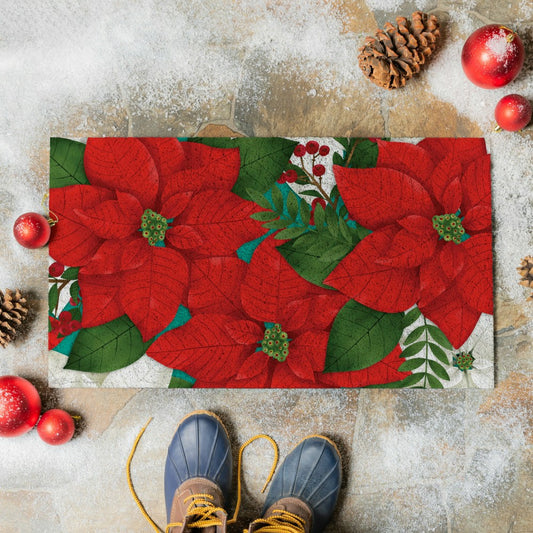 Plow & Hearth Holiday Poinsettia PVC Trapper Mat, 28"x16"