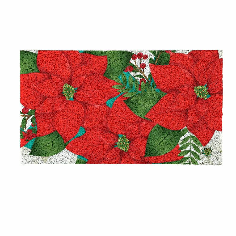 Plow & Hearth Holiday Poinsettia PVC Trapper Mat, 28"x16"