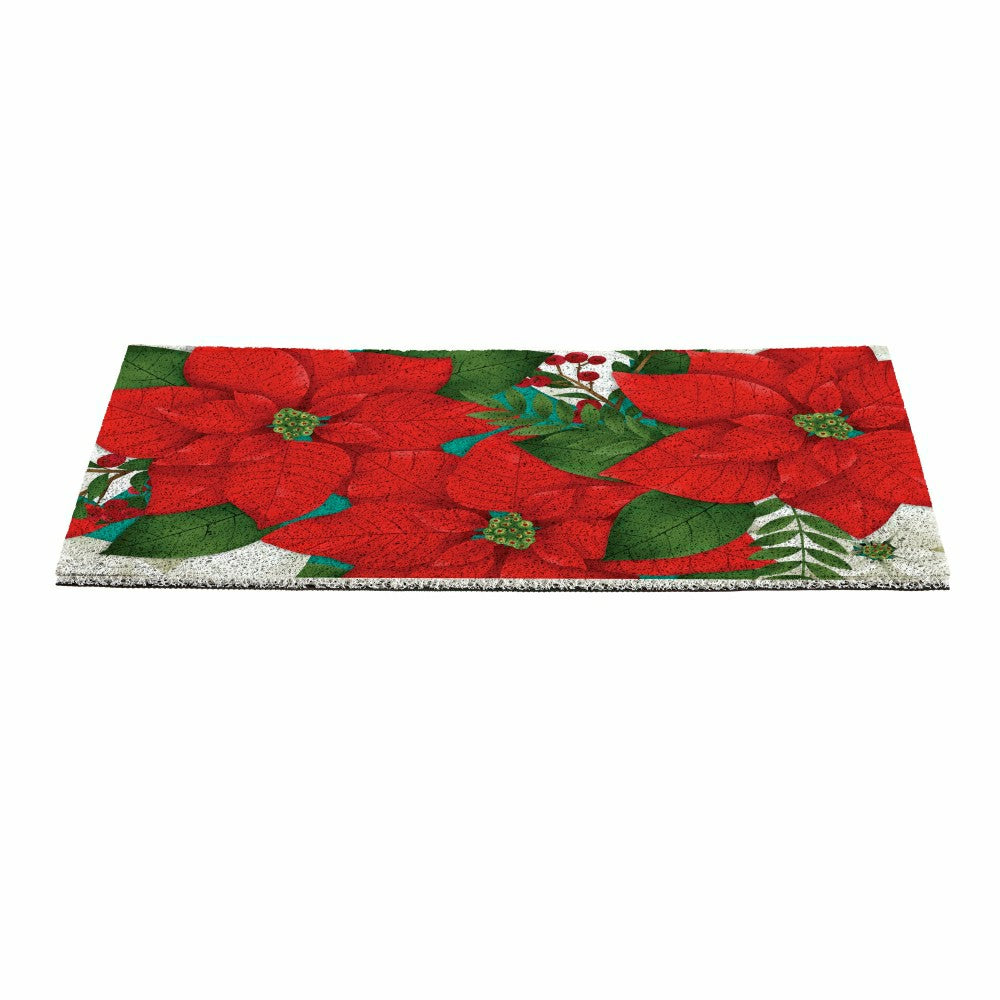 Plow & Hearth Holiday Poinsettia PVC Trapper Mat, 28"x16"