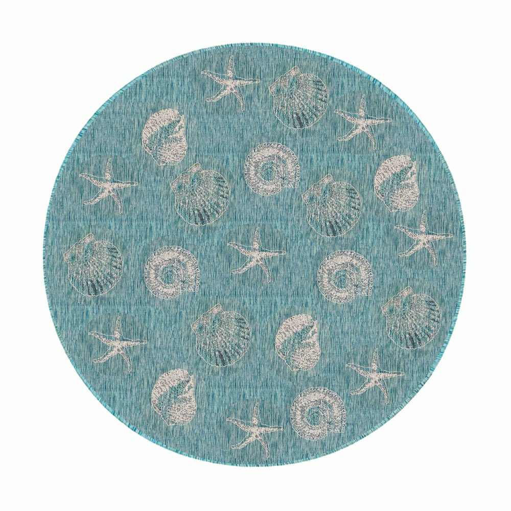 Plow & Hearth Indoor/Outdoor Textured Shells Polypropylene Rug, 7'10" Round