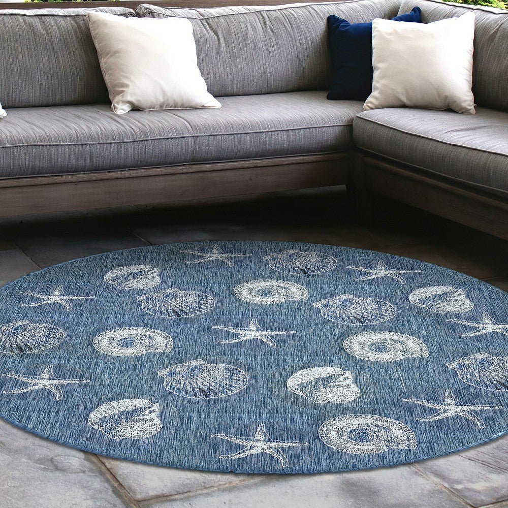 Plow & Hearth Indoor/Outdoor Textured Shells Polypropylene Rug, 7'10" Round