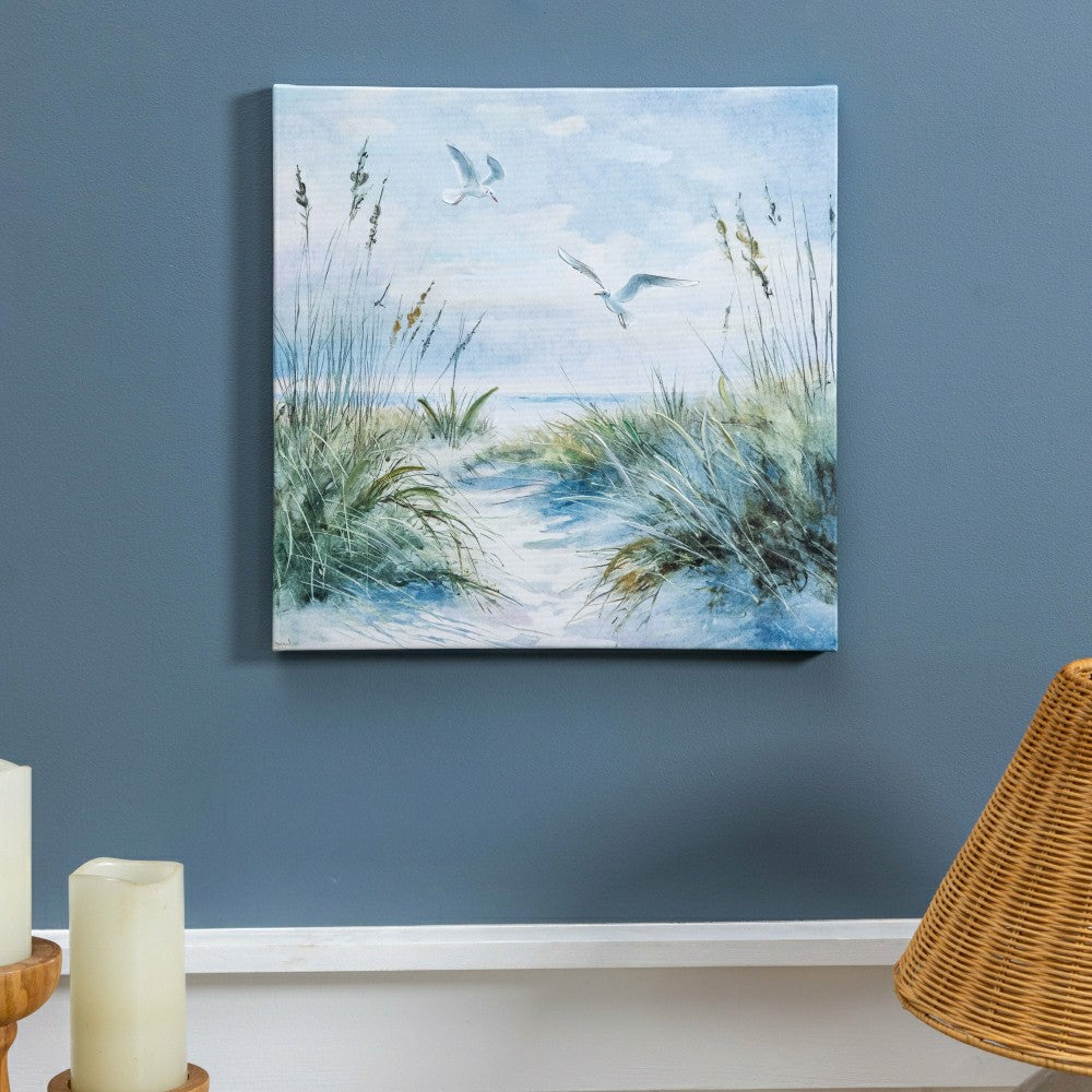 Plow & Hearth Blue Coastal Flying Seagull Wall Décor, Canvas, 16" L x 16" H