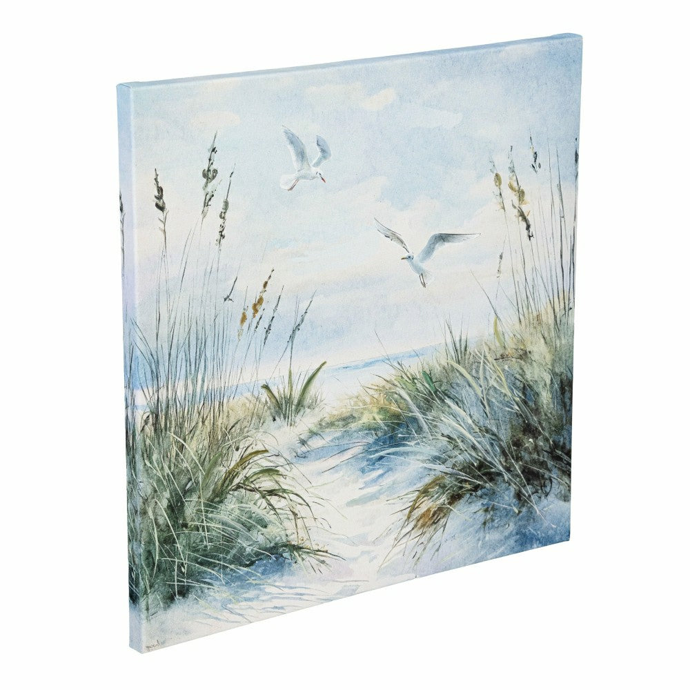 Plow & Hearth Blue Coastal Flying Seagull Wall Décor, Canvas, 16" L x 16" H