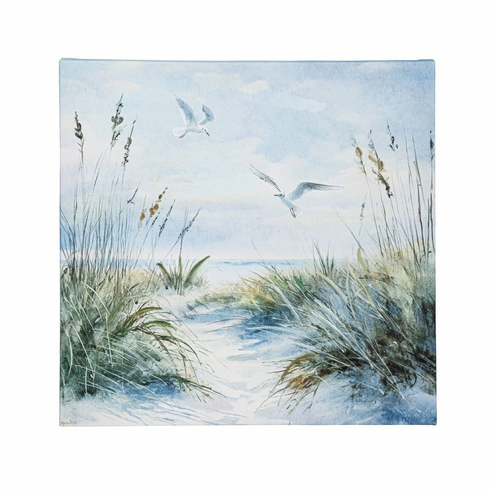 Plow & Hearth Blue Coastal Flying Seagull Wall Décor, Canvas, 16" L x 16" H