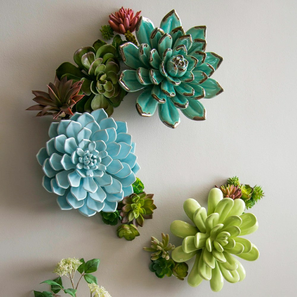 Plow & Hearth She Shed Indoor Wall Décor, Ceramic Wall, San Pedro Cacti, Asst of 3