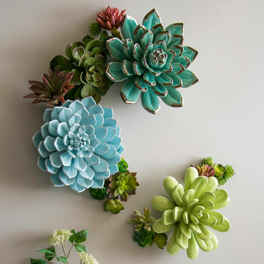 Plow & Hearth She Shed Indoor Wall Décor, Ceramic Wall, San Pedro Cacti, Asst of 3