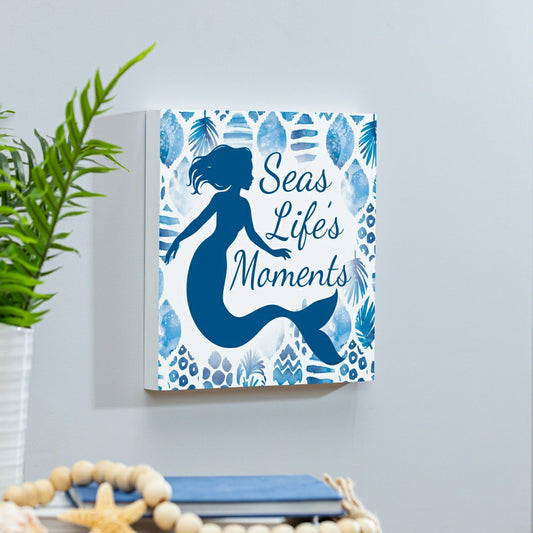Plow & Hearth Blue Coastal Coral Sea Indoor Wall Décor, Wood, Mermaid "Seas Life's M