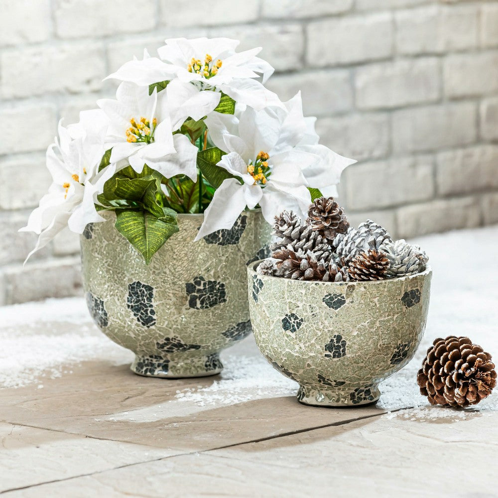 Plow & Hearth Season to Sparkle Planters, Mosaic Glass Bowl Planters, Nested Set of