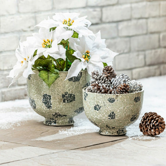 Plow & Hearth Season to Sparkle Planters, Mosaic Glass Bowl Planters, Nested Set of