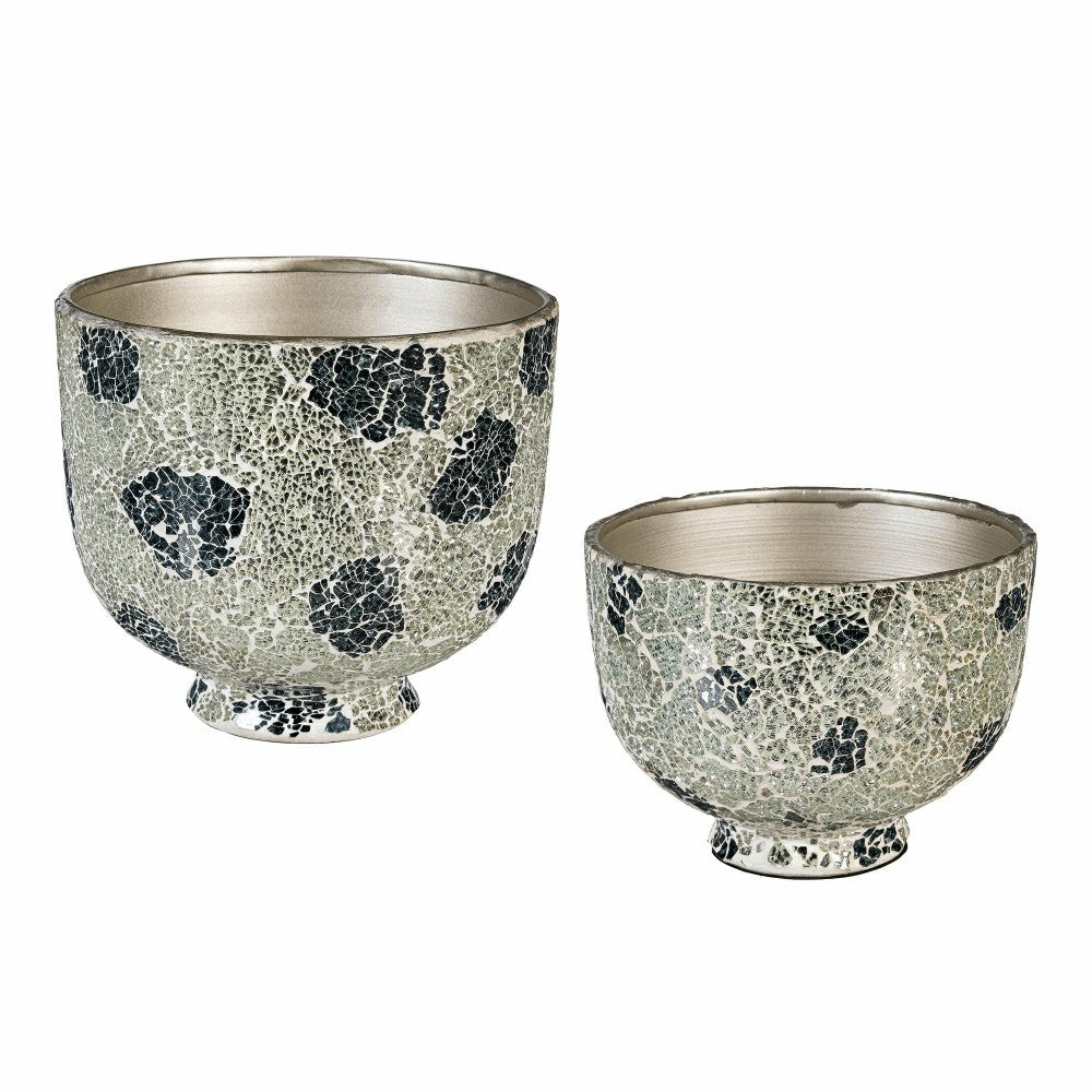 Plow & Hearth Season to Sparkle Planters, Mosaic Glass Bowl Planters, Nested Set of