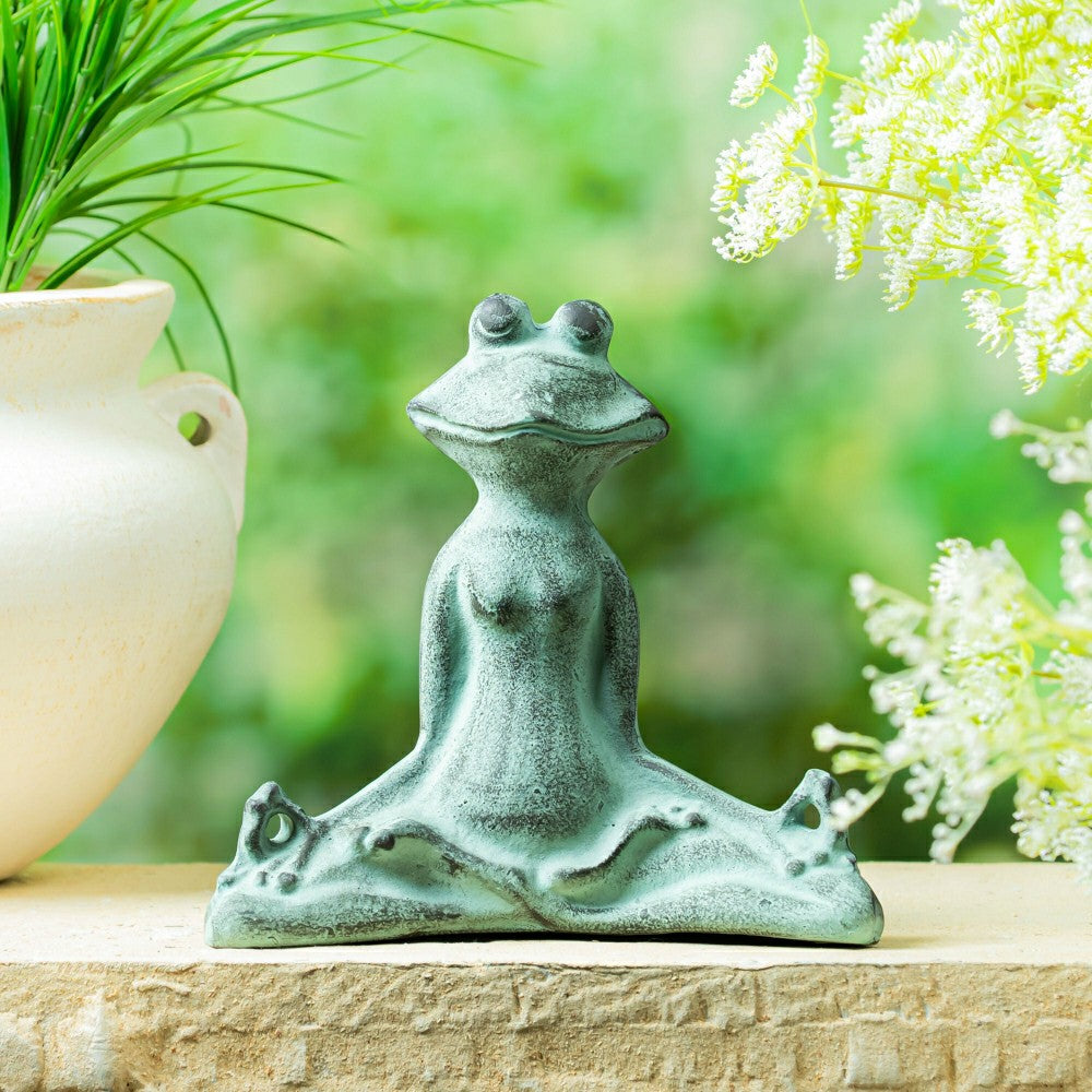 Plow & Hearth Metal Distressed Yoga Frog Garden Statue