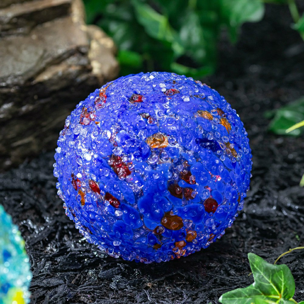 Plow & Hearth Art Glass Bee and Butterfly Ball, Dark Blue