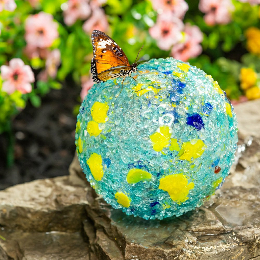Plow & Hearth Art Glass Bee and Butterfly Ball, Aqua