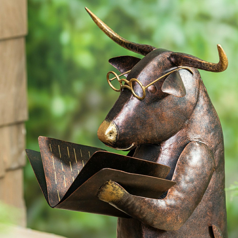 Plow & Hearth Cow Reading a Book Garden Statue