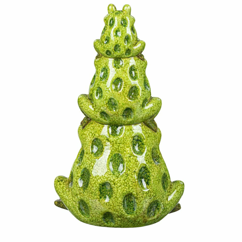 Plow & Hearth 10"H, Pollinator Garden Ceramic Stacked Frog Garden Statue